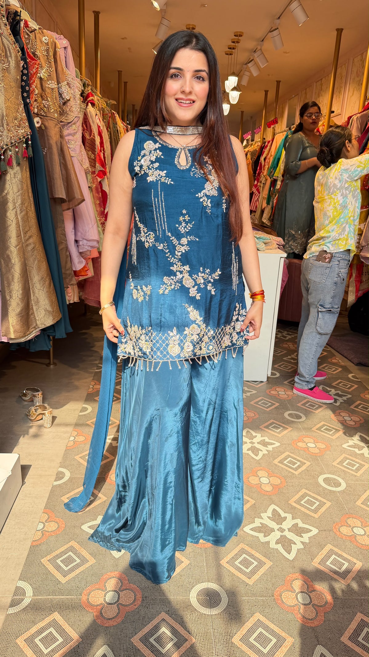 Pretty Embroidered Peplum Sharara Set