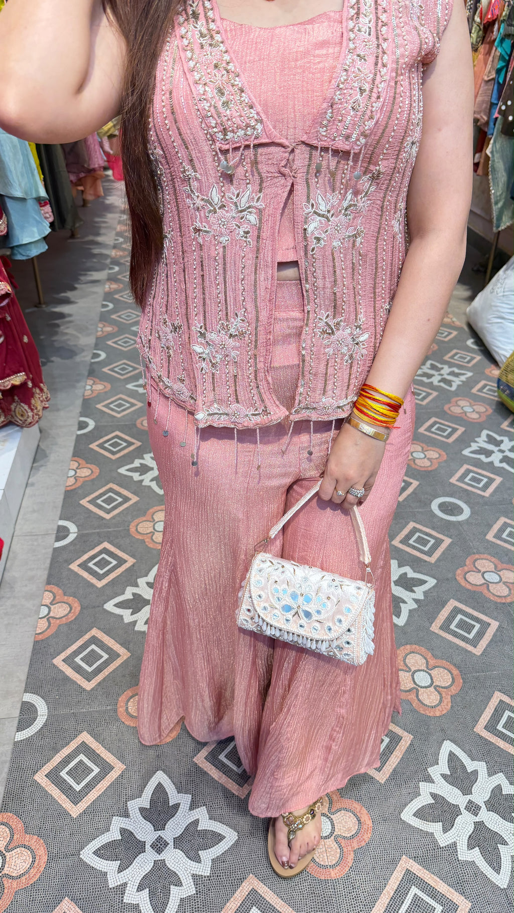 Blush Pink Embroidered Waistcoat with Palazzo Co-ord Set