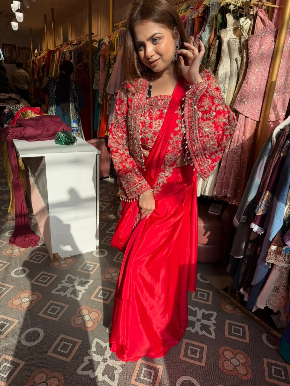 Saree with Embroidered Cropped Jacket & blouse