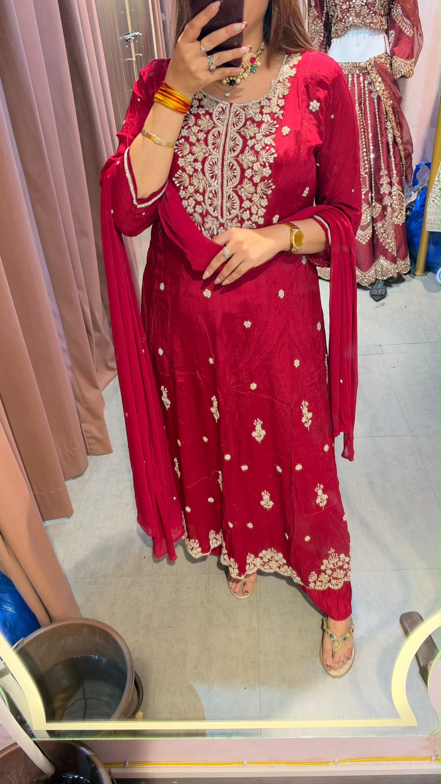 Royal Ruby Red Embroidered Anarkali Suit