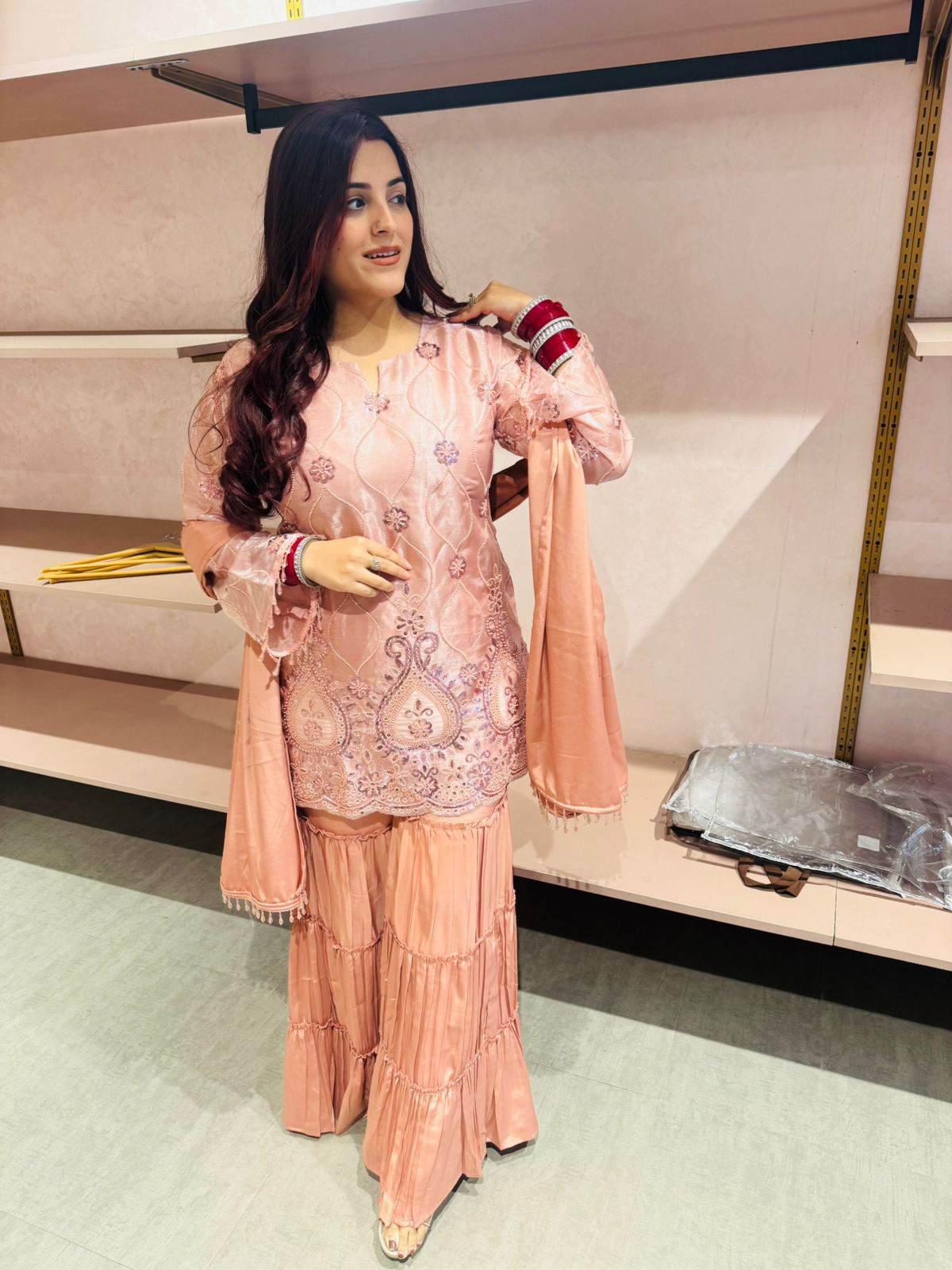 Nona Embroidered Kurti Sharara Set