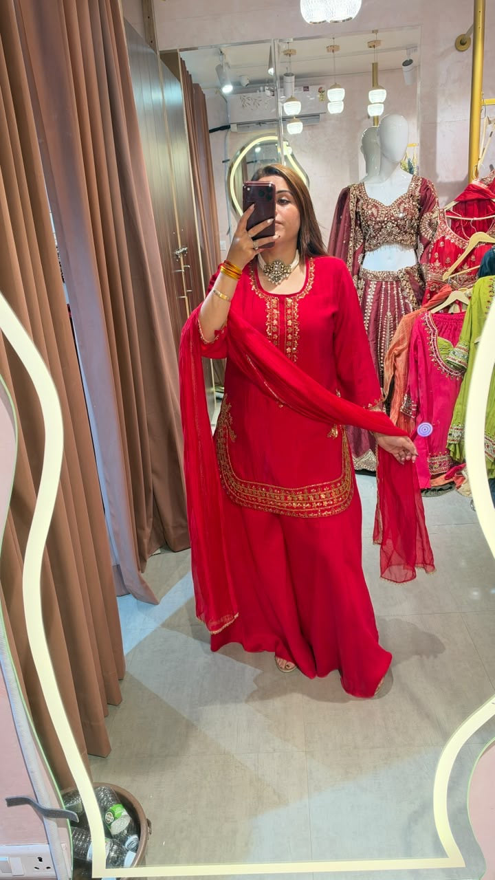 Embroidered Punjabi Sharara Suit