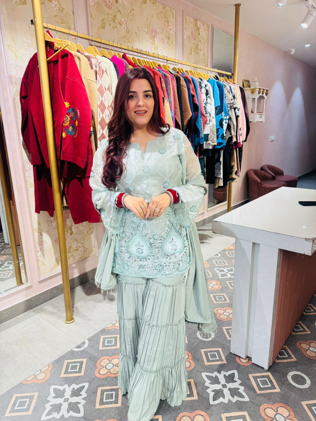 Nona Embroidered Kurti Sharara Set