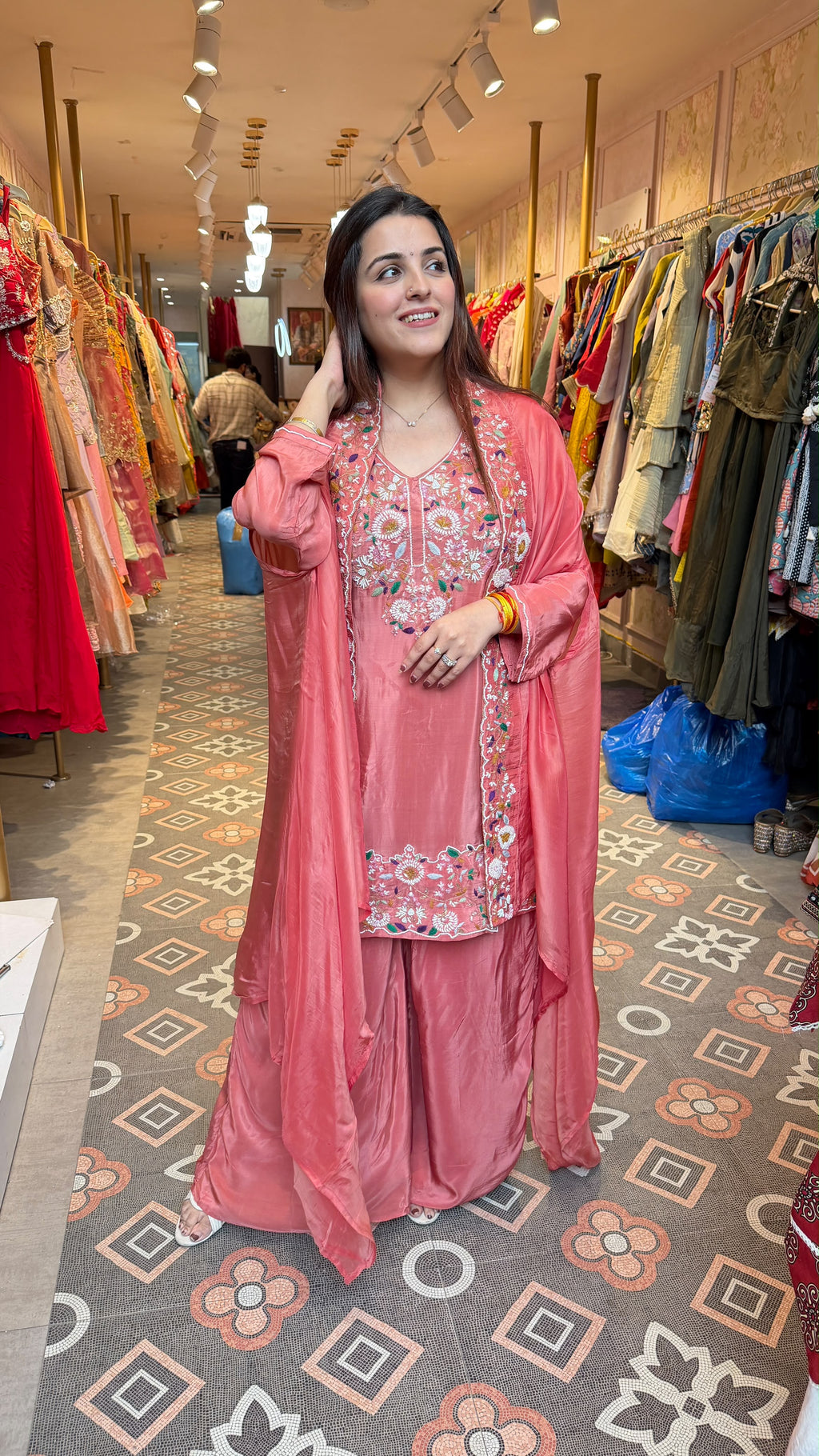 Embroidered Shrug-Style Kurta Sharara Suit