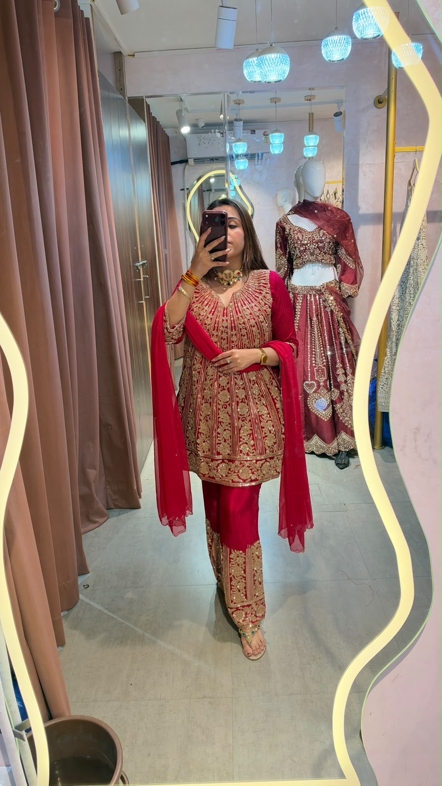 Heavy Embroidered Short Anarkali Gharara Suit