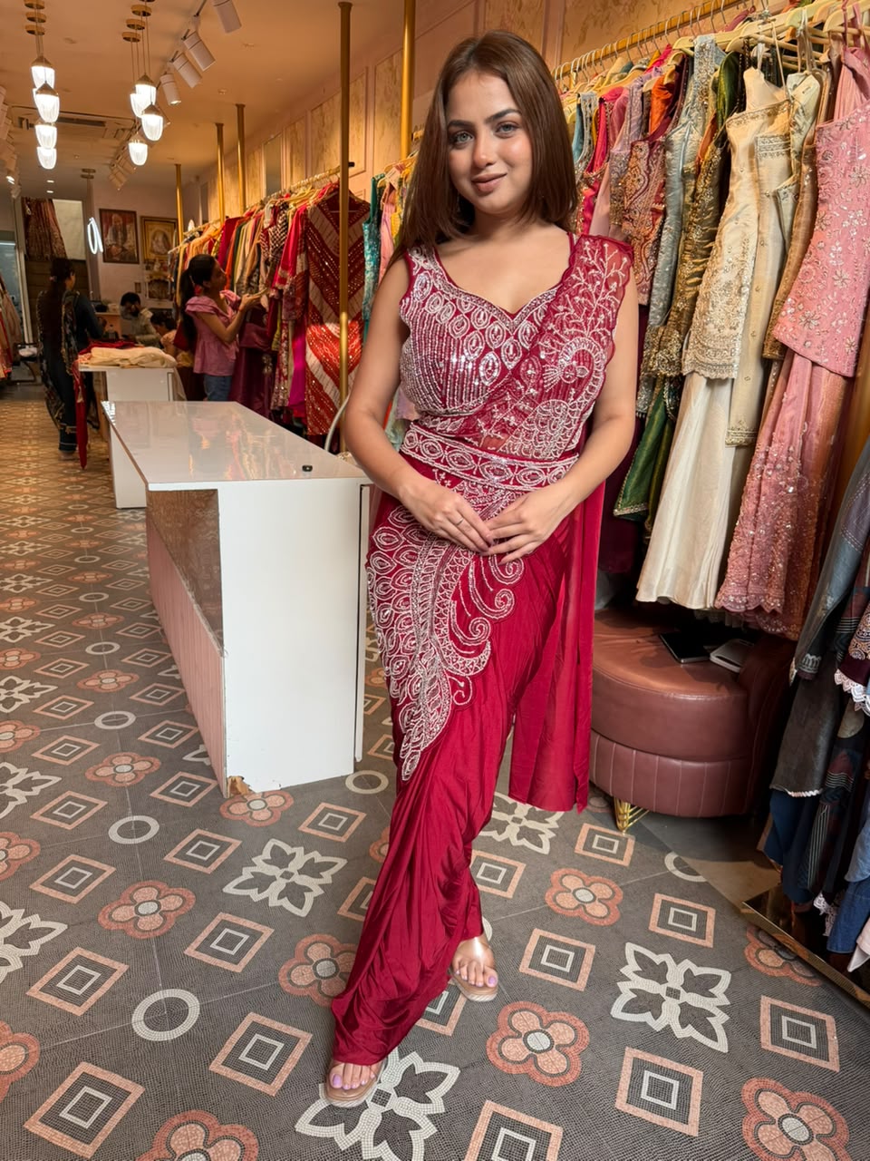 Sequin draped saree blouse and pallu