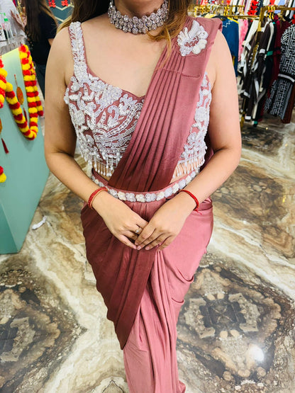 Fully stitched tassels and embroidered blouse saree