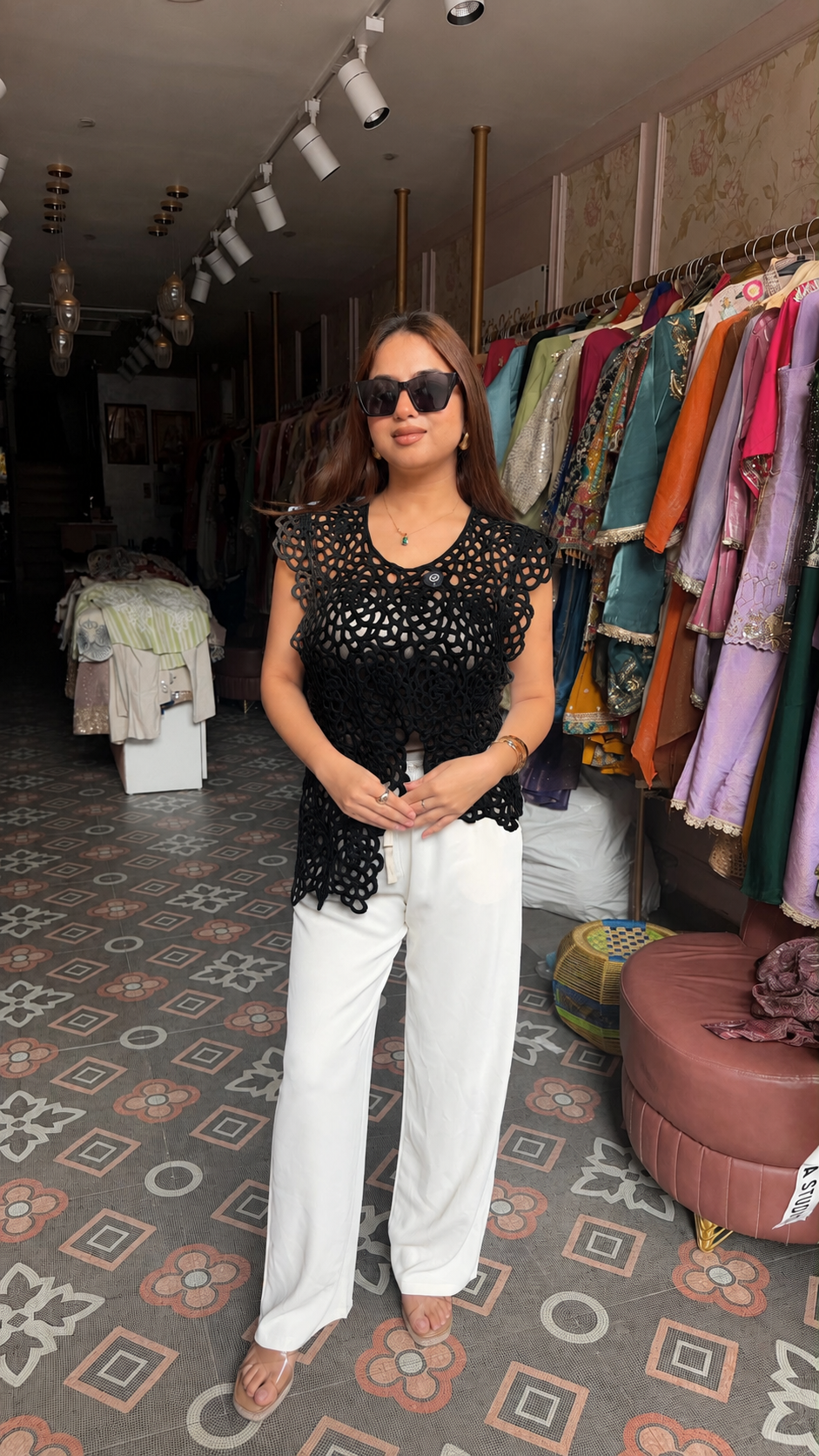 Crocheyyt Lace Asymmetrical Top with Wide