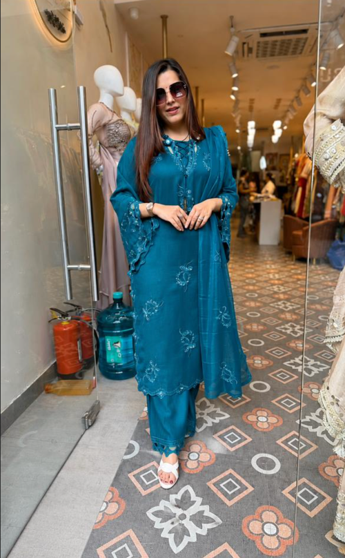Berry Embroidered Luxury Suit Set