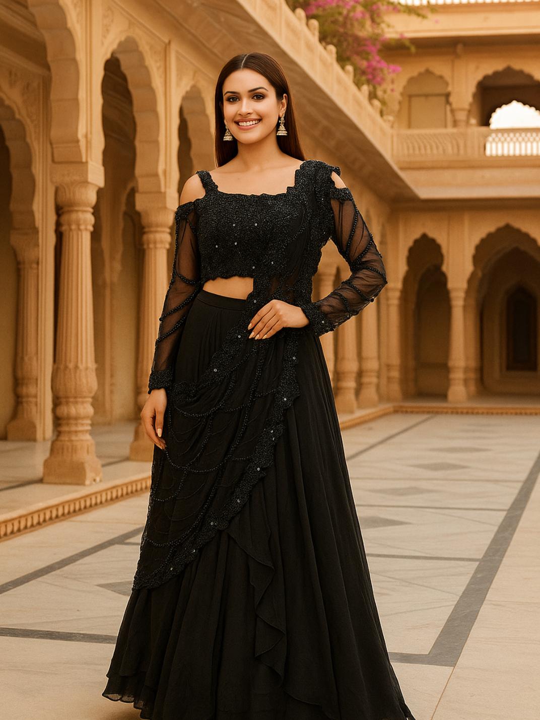 Blush Orchid Pearl Drape Lehenga Set