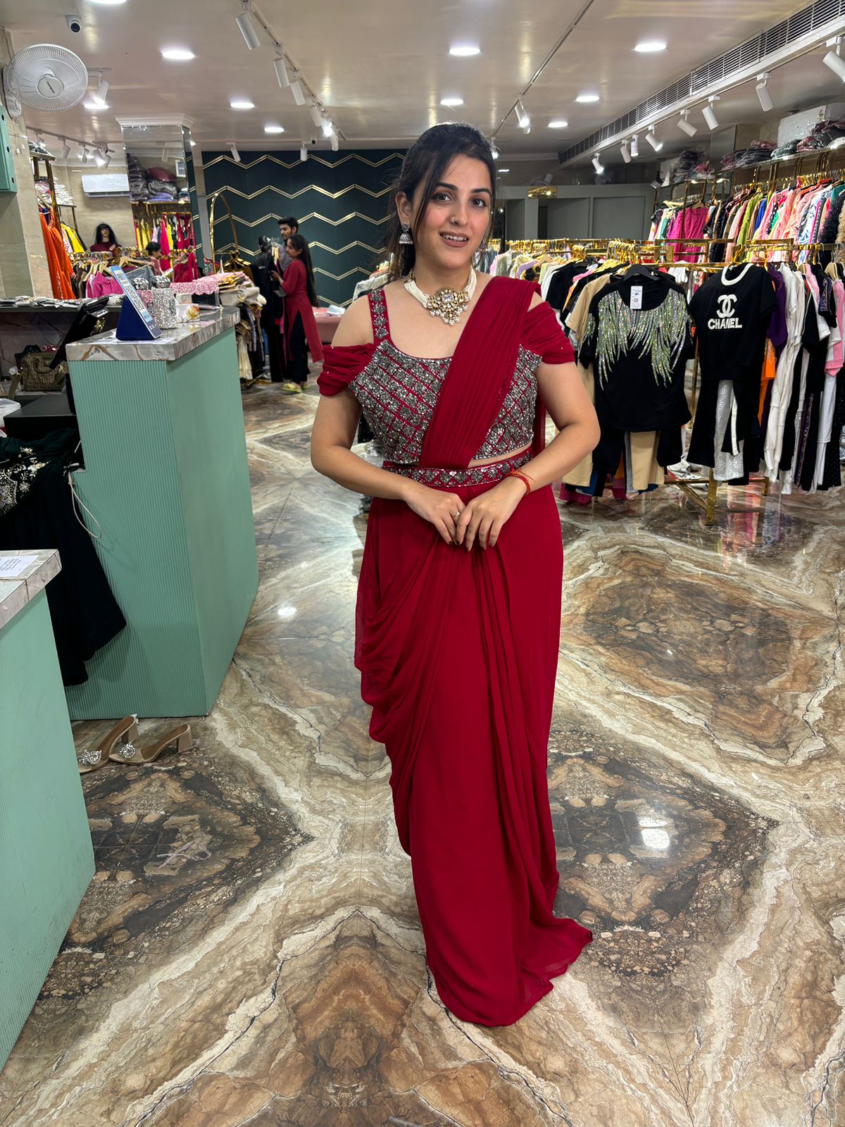 Three pc ready to wear drape saree