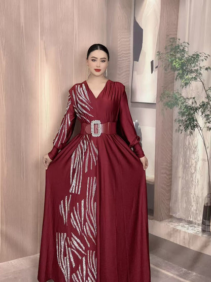 One pc long flared partywear gown with broad belt