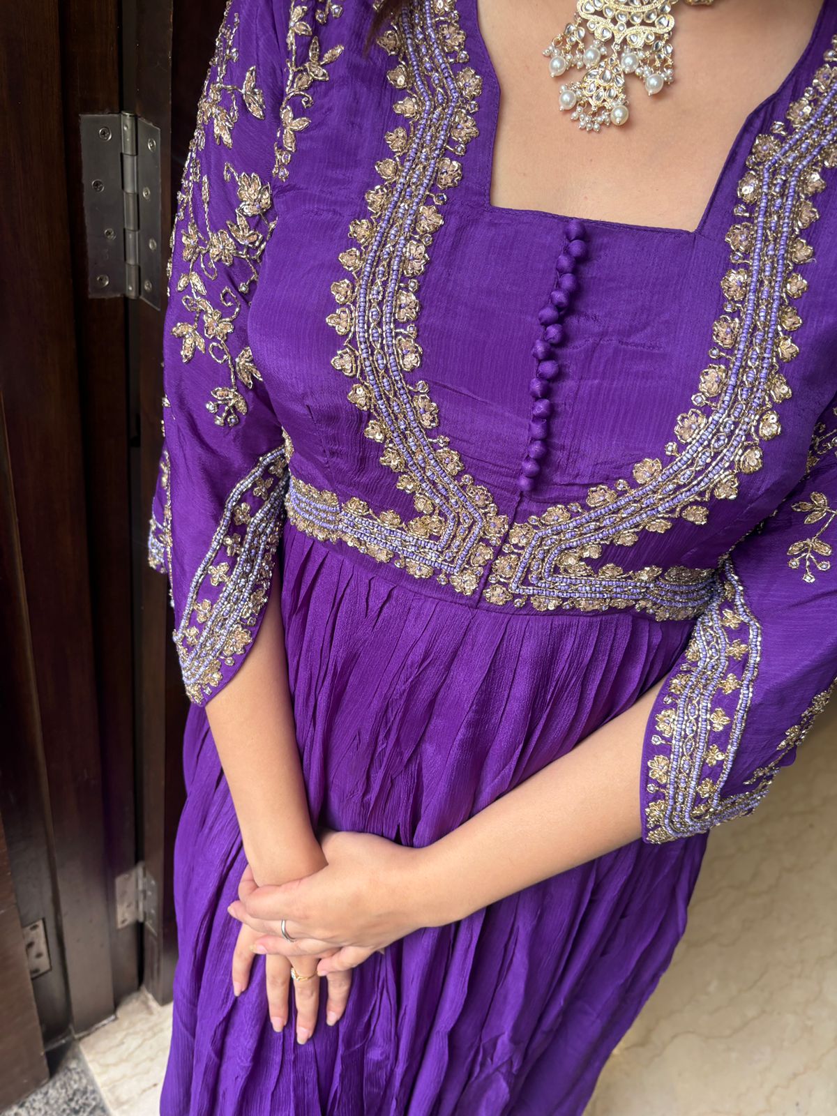 Long v neck style dress with dupatta