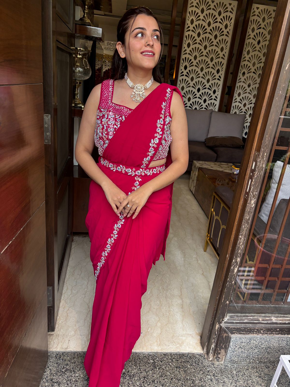 Drape saree with heavy embroidery