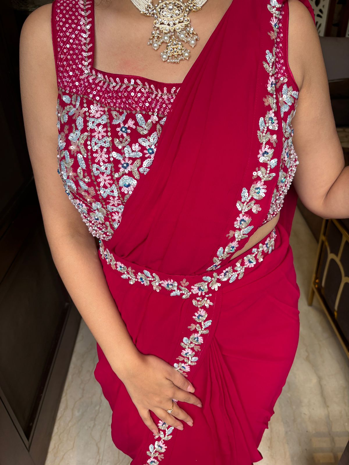 Drape saree with heavy embroidery