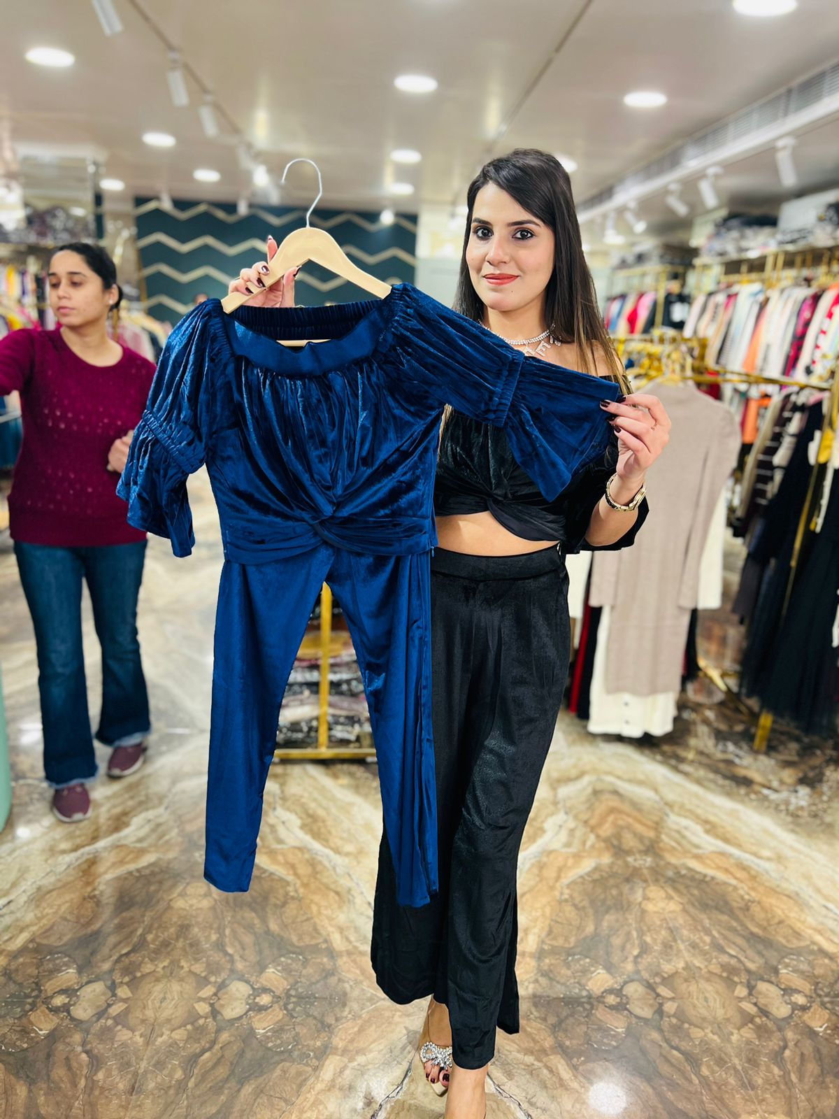 Velvet crop kont top with pant