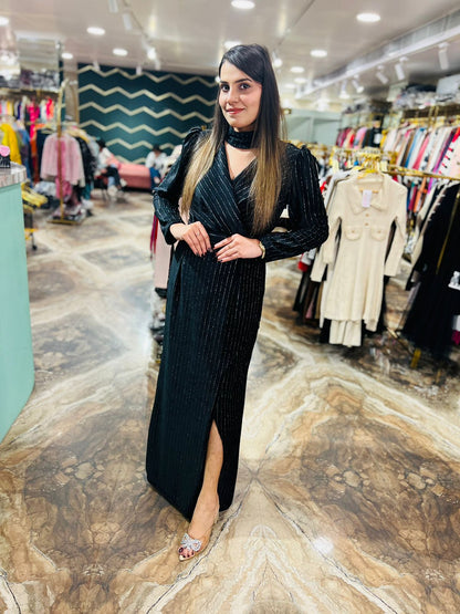 Velvet Side slit dress with belt