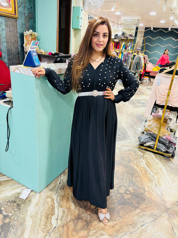 Pearl long dress with detachable belt