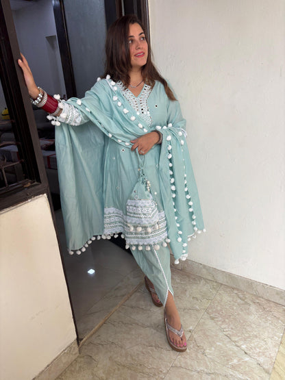 Mirror work potli suit