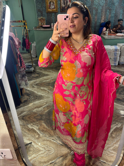 Rose berry v neck three pc suit