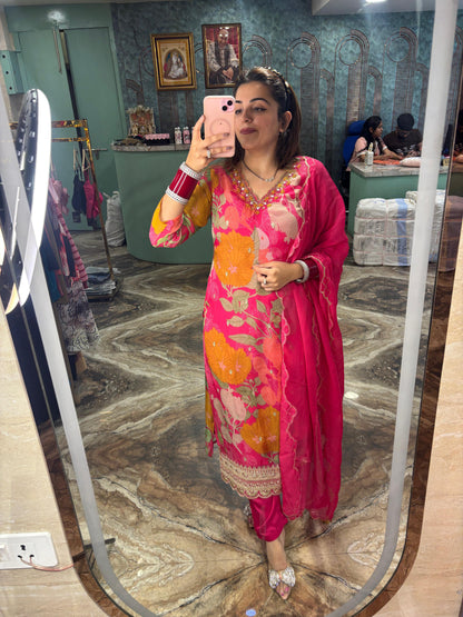 Rose berry v neck three pc suit