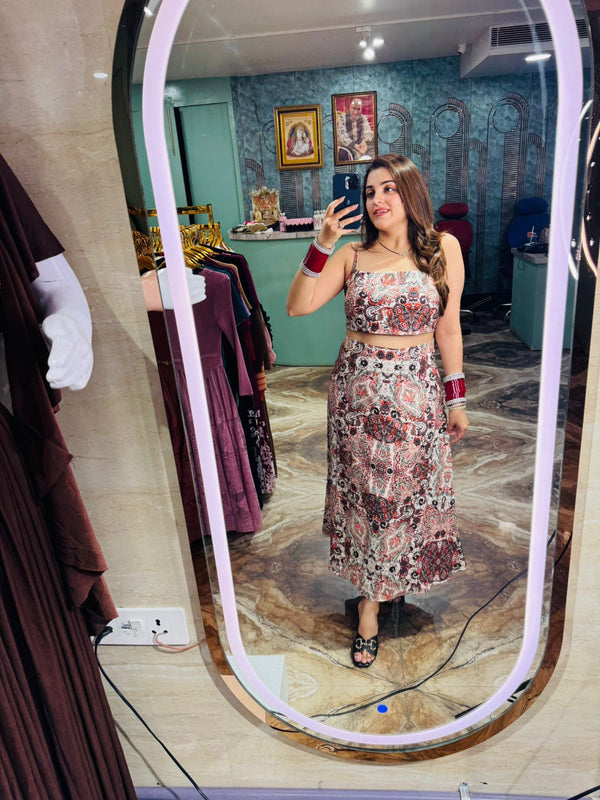 Printed two pc vacay beachwear skirt set