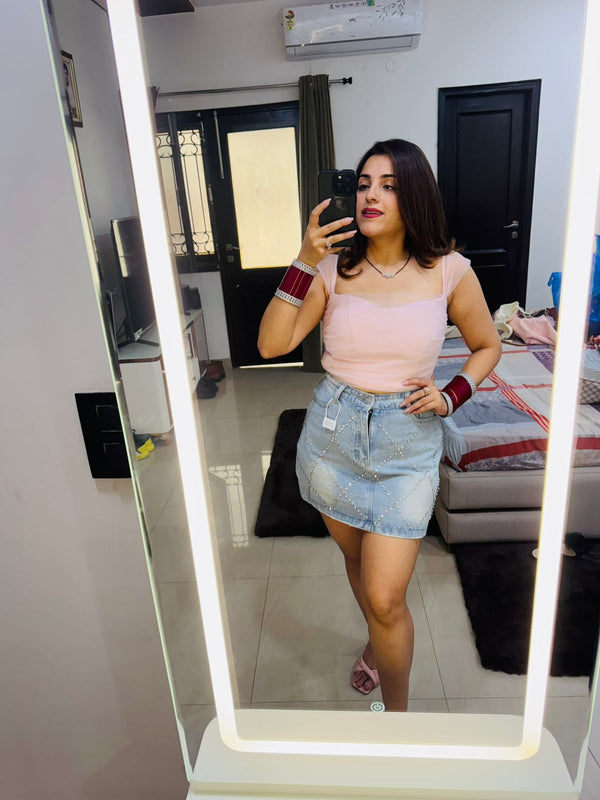 Sleeveless padded tank crop top with skirt