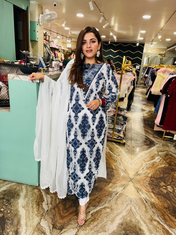Navy blue barfi suit with dupatta