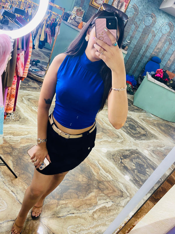 Electric Royal Sleeveless Mock Neck top