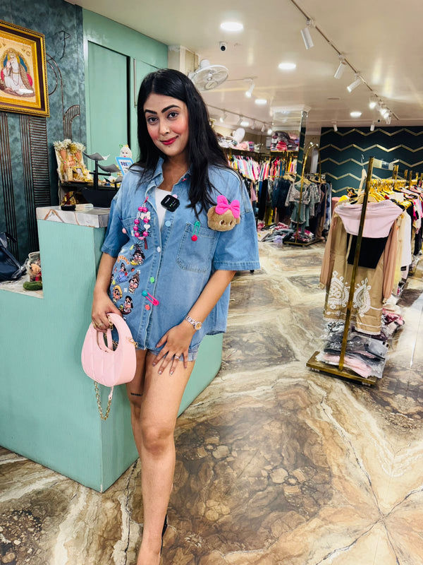 Denim cartoon printed shirt