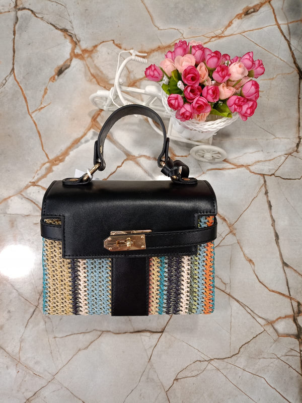 Woven Luxe Turn-Lock Satchel
