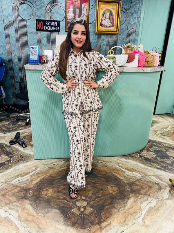 Almond Off-White & Black Printed Co-ord Set