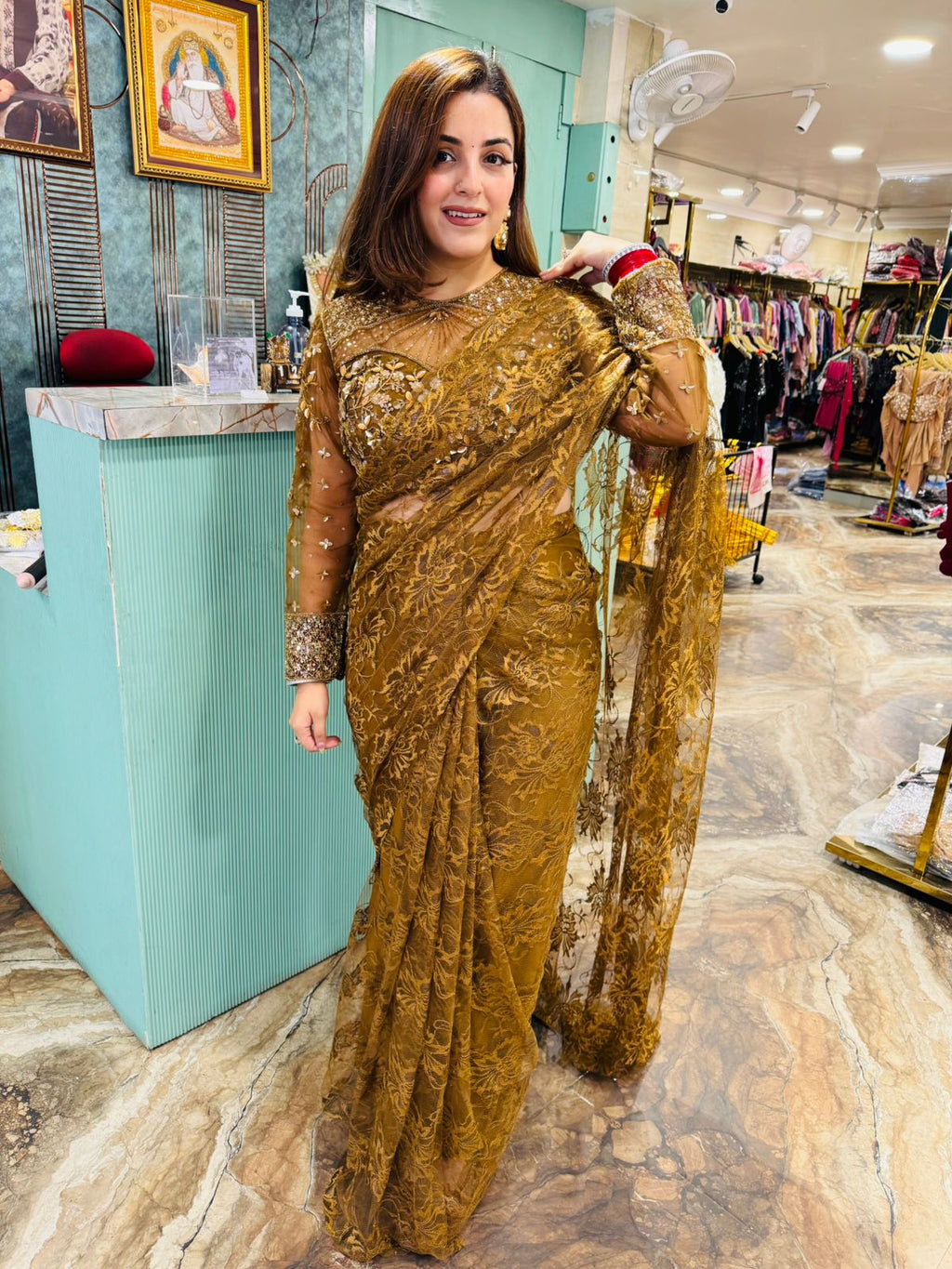 Golden Glimmer Embroidered Saree Set