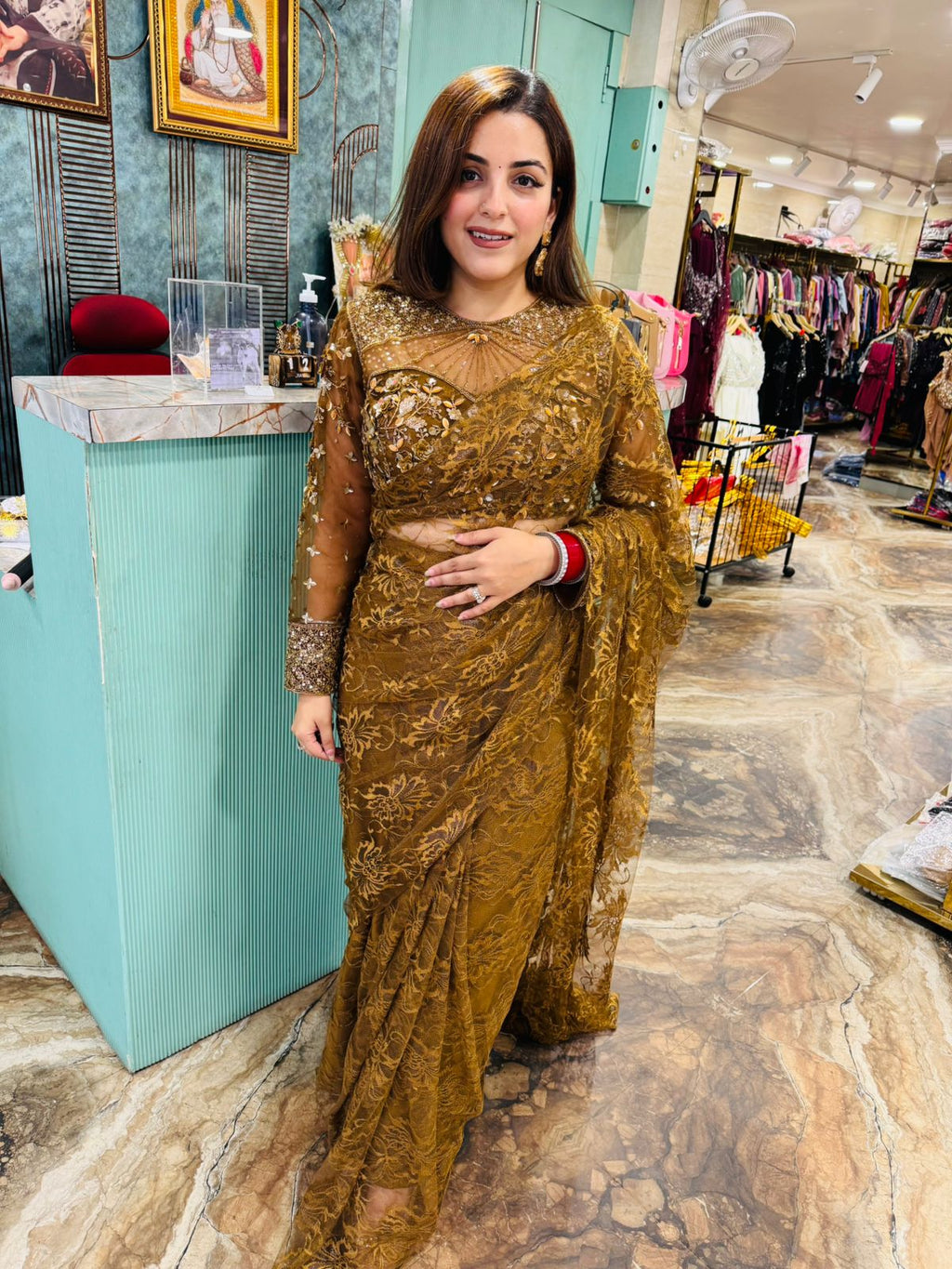 Golden Glimmer Embroidered Saree Set