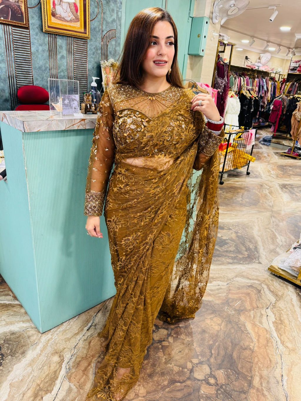 Golden Glimmer Embroidered Saree Set