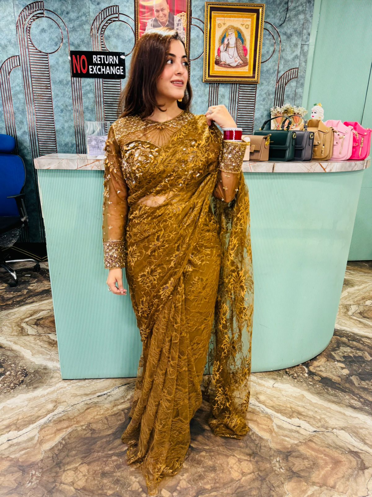 Golden Glimmer Embroidered Saree Set