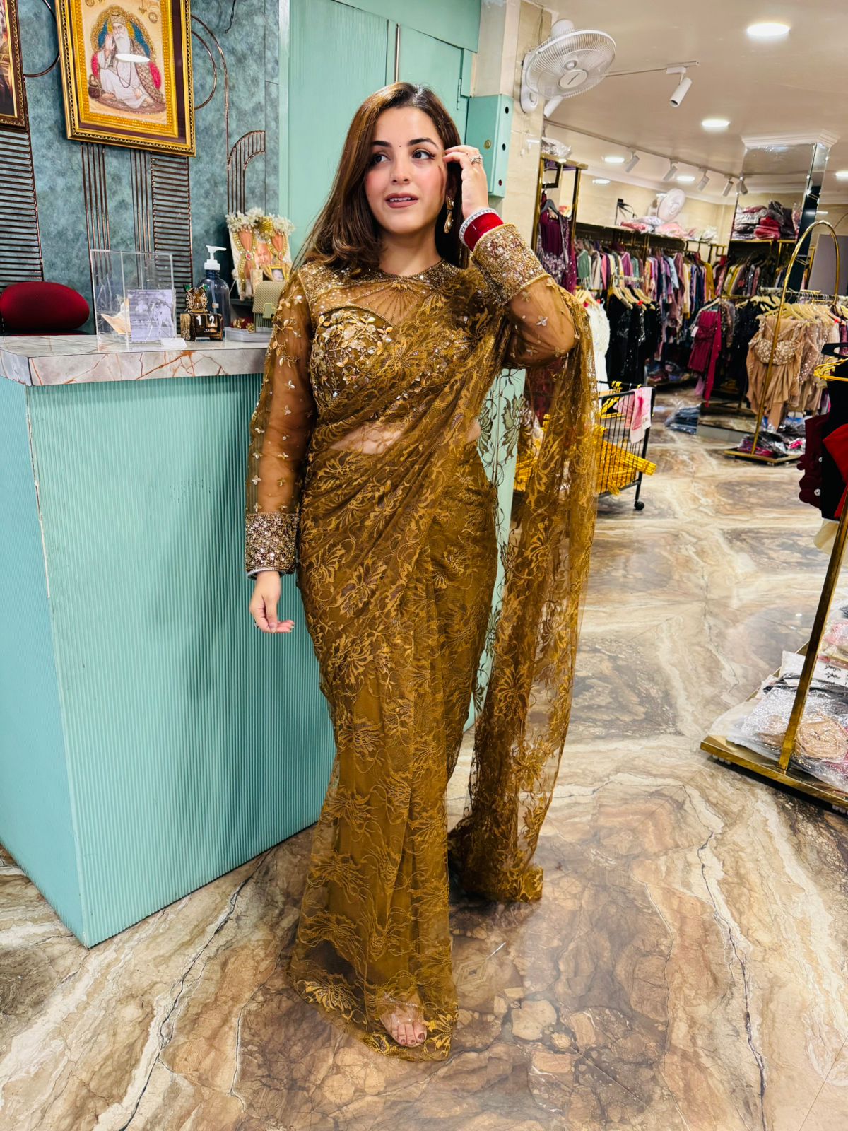 Golden Glimmer Embroidered Saree Set