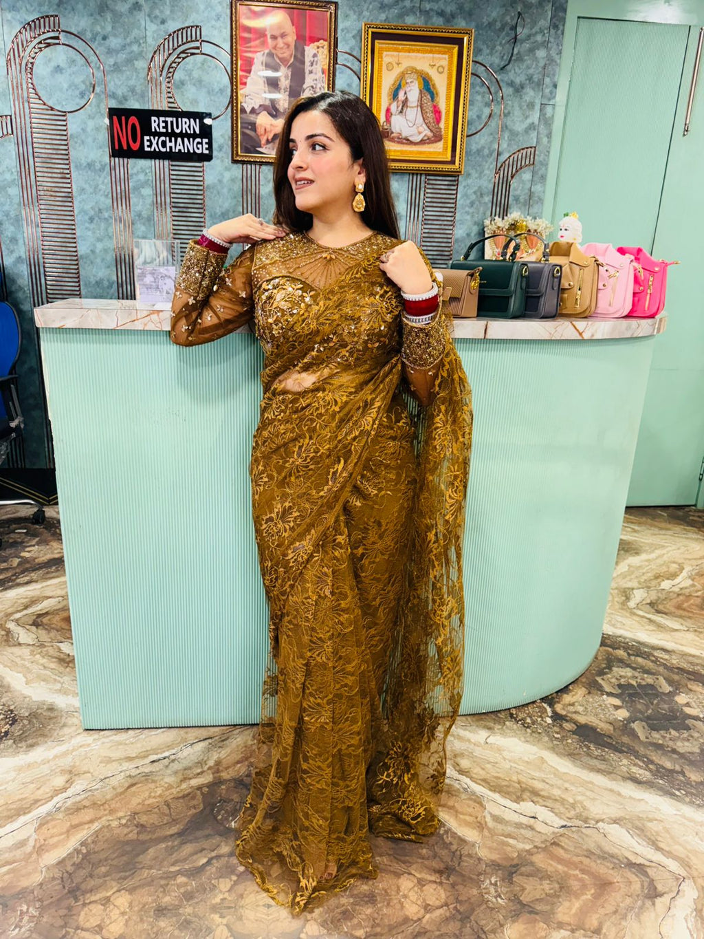 Golden Glimmer Embroidered Saree Set