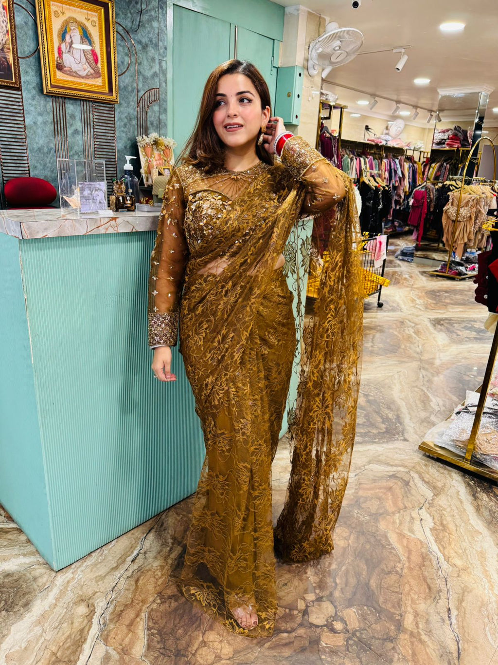 Golden Glimmer Embroidered Saree Set