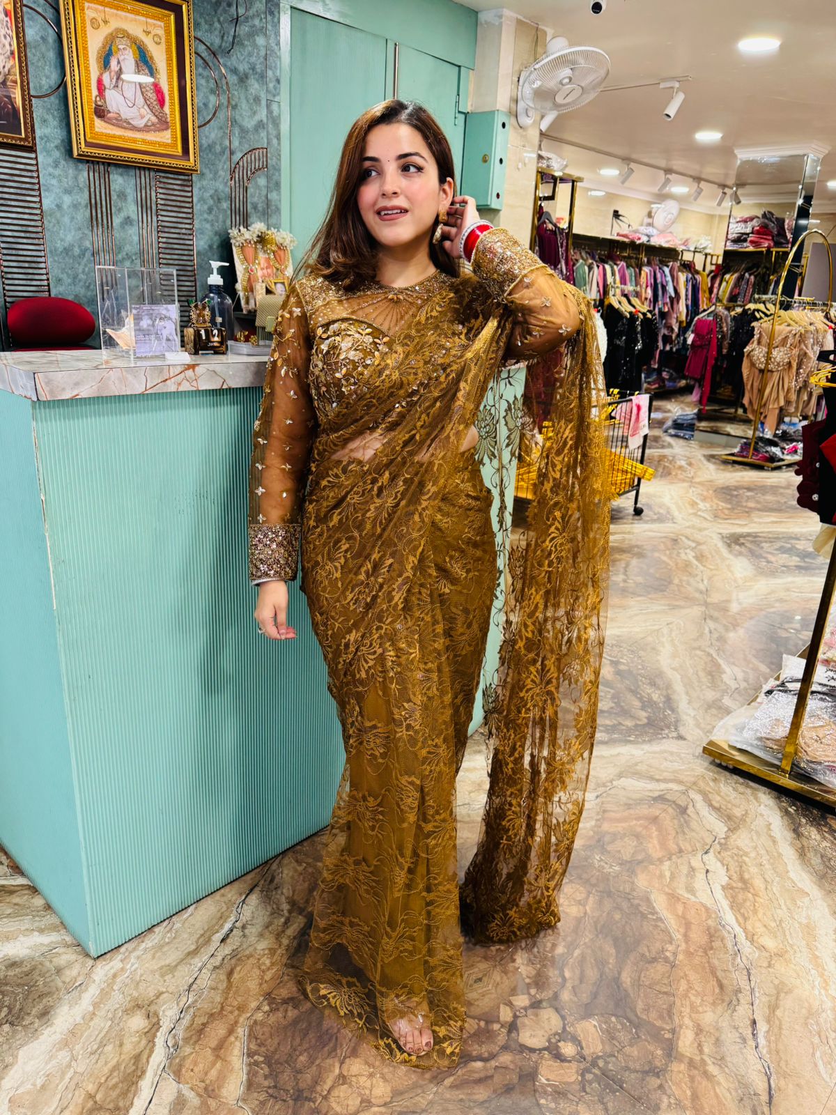 Golden Glimmer Embroidered Saree Set