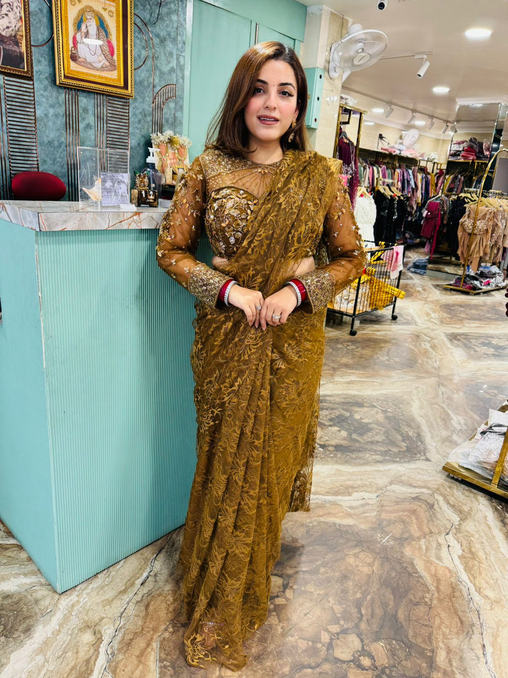 Golden Glimmer Embroidered Saree Set