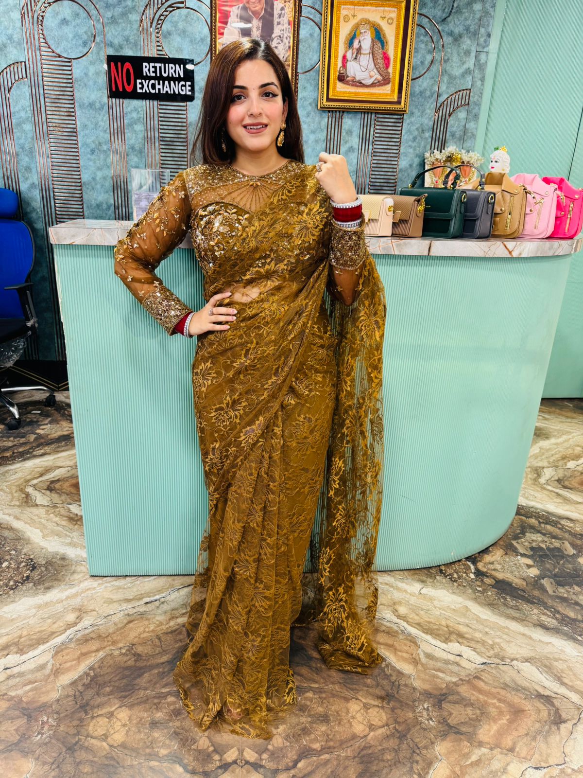 Golden Glimmer Embroidered Saree Set