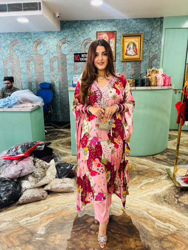 Mirror-Embroidered Floral Kaftan