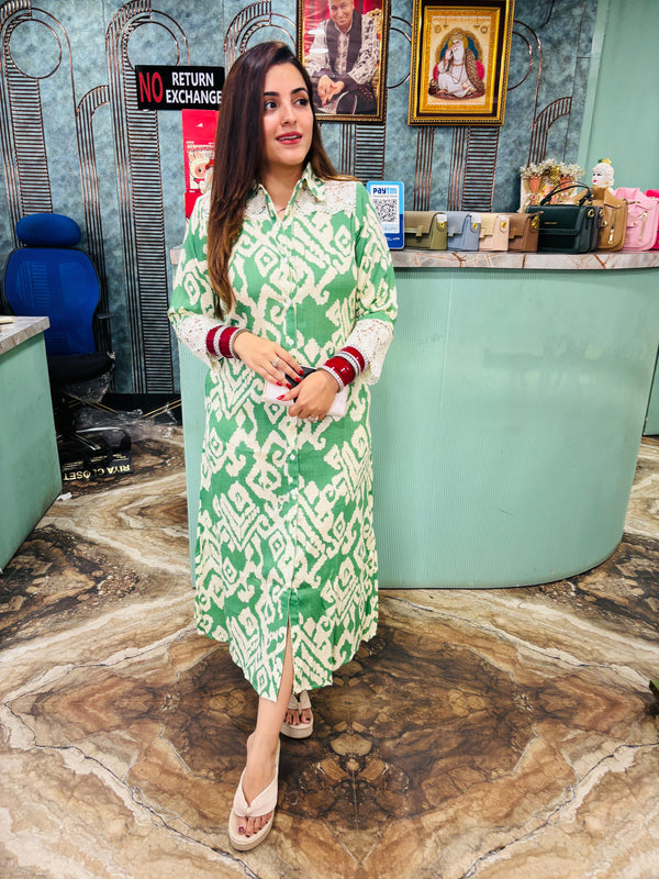 Emerald Grace Lace Shirt Dress