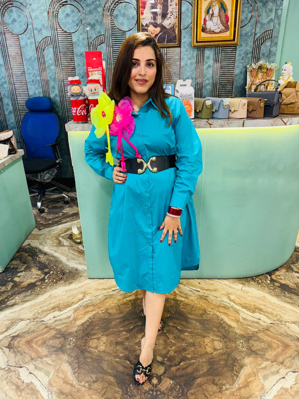 Aqua Bloom Shirt Dress