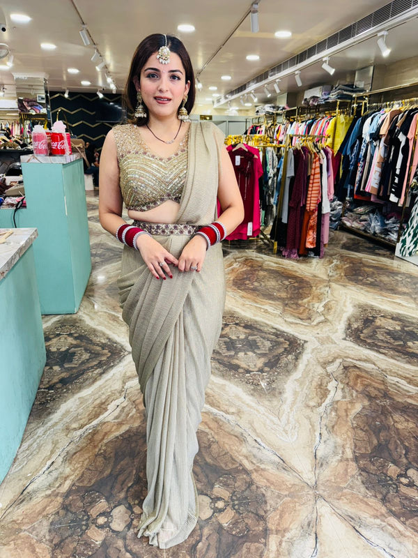Golden Glimmer Pre-Draped Saree Set