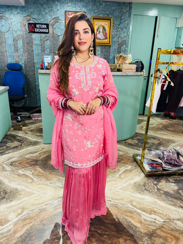Pink Embroidered Sharara Suit