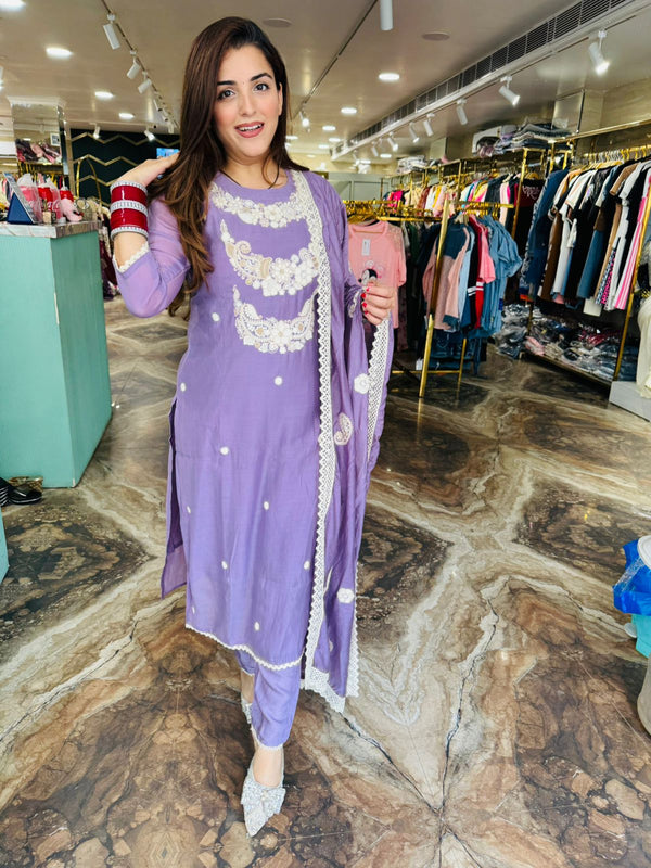 Lavender Blossom Embroidered Suit Set