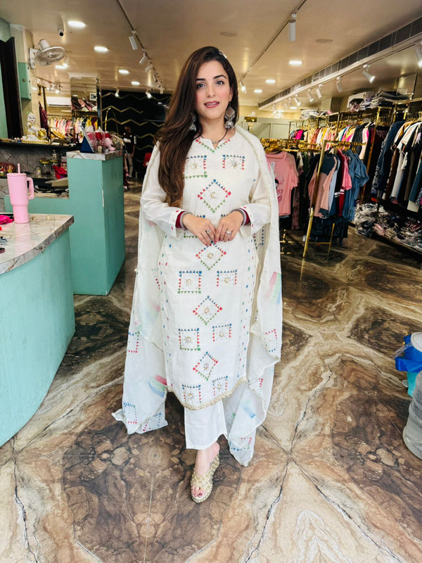 Eliana Mirror Embroidered Cotton Suit Set
