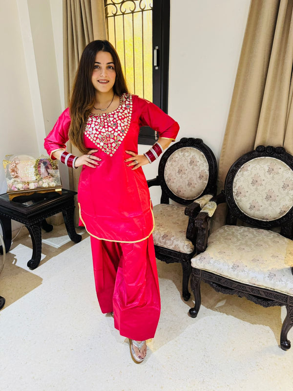 Mirror Work Fuchsia Patiala Suit Set